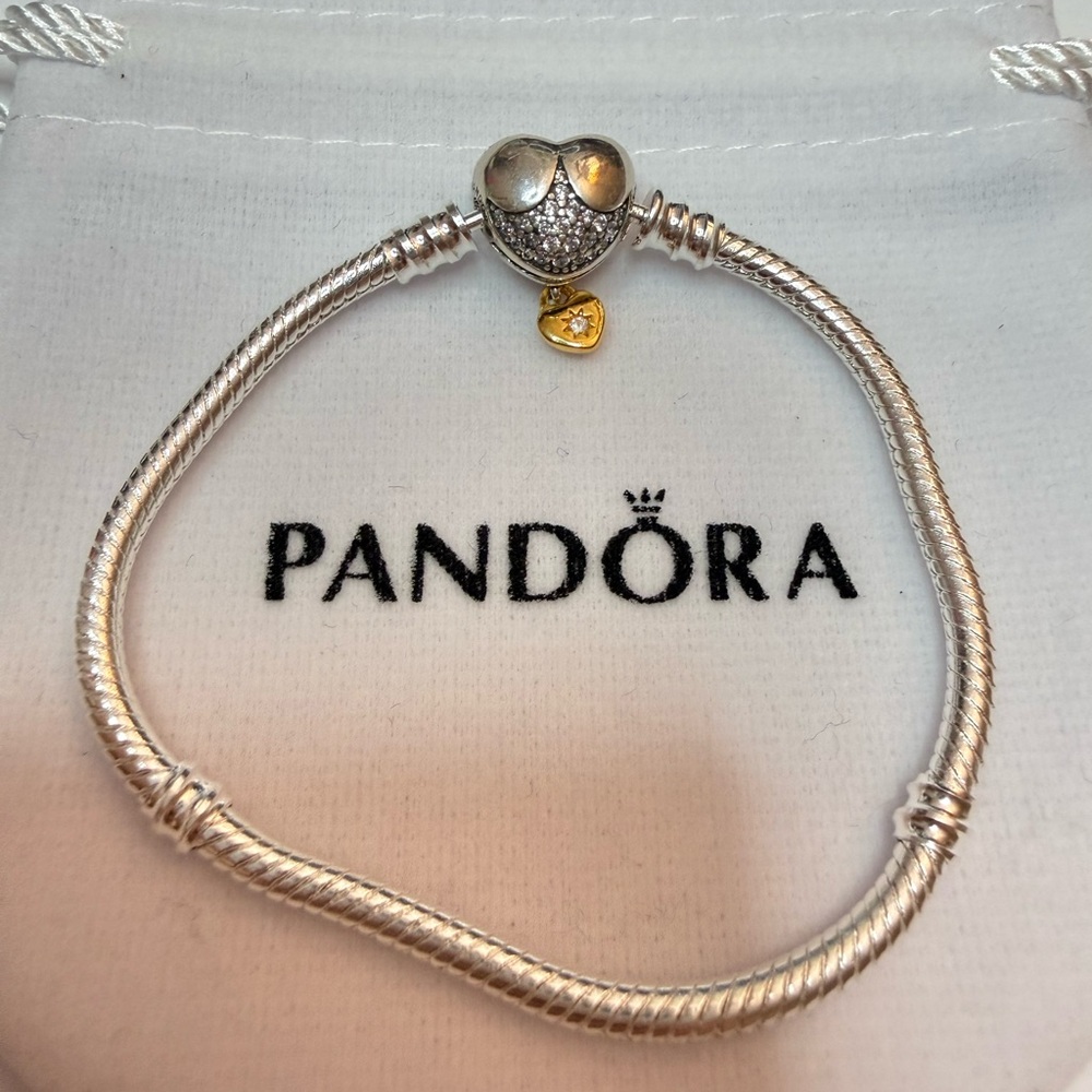 PRINCESS PANDORA Heart Snake Chain Bracelet 569563C01 6.3 inch